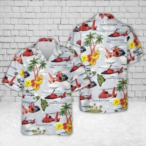 Palm Hibiscus Coast Guard Helicopter Short Sleeve Hawaiian Shirts - Beach Shorts  - Thelegend59