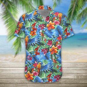 Parrot Tropical Hawaiian Graphic Print Short Sleeve  - Thelegend59