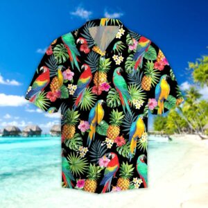 Parrots Pineapples Hibiscus Tropical Hawaiian Shirt For Men Women  - Thelegend59