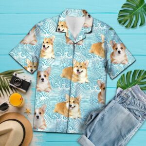 Pembroke Welsh Corgi Waves Blue Unique Design Hawaiian Shirt For Men Women  - Thelegend59