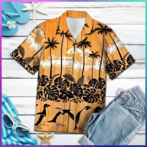 Penguin Palm Tree Orange Black Amazing Design Hawaiian Shirt  - Thelegend59