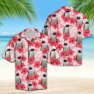 Penguin Tropical Flowers Hibiscus Pink Nice Design Hawaiian Shirt For Men Women  - Thelegend59
