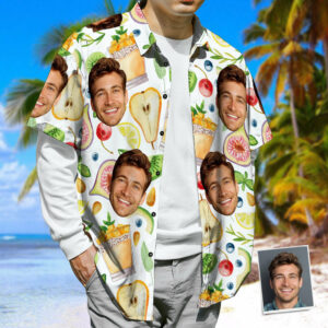 Personalised 3D Print Face Hawaiian Shirt Fruits &Amp; Juice Funky Button-Down Hawaiian Shirts  - Thelegend59