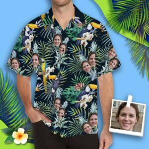 Personalised Christmas Hawaiian Shirtss Australia Best Couple Gift Custom Face Flower Parrot Hawaiian Shirt  - Thelegend59