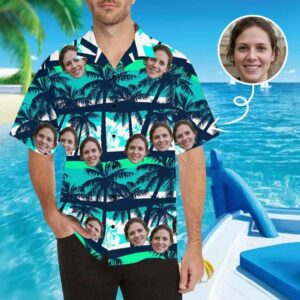 Personalised Christmas Hawaiian Shirtss Australia Custom Face Coconut Tree Men'S All Over The Print Hawaiian Shirt  - Thelegend59