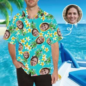 Personalised Christmas Hawaiian Shirtss Australia Custom Face Flower Men'S All Over The Print Pineapple Hawaiian Shirt  - Thelegend59