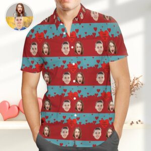 Personalised Couple Photo Hawaiian Shirt - Red Heart Hawaiian Shirtss - Great Valentines Gift For Friends  - Thelegend59