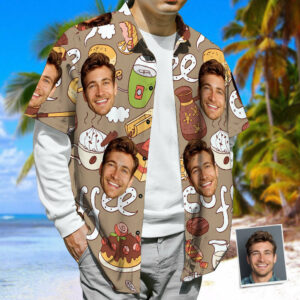 Personalised Face Hawaiian Shirt Coffee &Amp; Cake &Amp;Honey Casual Tropical Button-Down Hawaiian Shirts  - Thelegend59