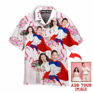 Personalized Beautiful Happy Wedding Couple Pink Flamingo Hawaiian Shirt - For Men And Women - Kids  - Thelegend59