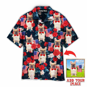 Personalized Bulldog Holding Flag Usa On Red Rose Tropical Hawaiian Shirt - For Men And Women - Kids  - Thelegend59
