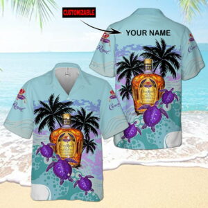 Personalized Crown Royal Turtles Palm Tree All Over Print 3D Aloha Summer Beach Hawaiian Shirt  - Thelegend59