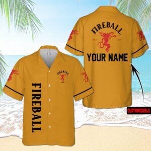Personalized Fireball Cinnamon Whisky All Over Print 3D Aloha Summer Beach Hawaiian Shirt  - Thelegend59