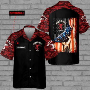 Personalized Fireball Cinnamon Whisky Usa Flag All Over Print 3D Camo Aloha Summer Beach Hawaiian Shirt  - Thelegend59