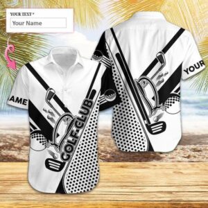 Personalized Golf Club'S Name Hawaiian Aloha Hawaiian Shirtss Black And White  - Thelegend59
