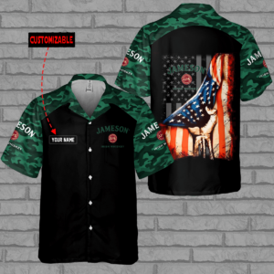 Personalized Jameson Irish Whiskey Usa Flag All Over Print 3D Camo Aloha Summer Beach Hawaiian Shirt  - Thelegend59