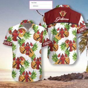 Personalized Name Firefighter Pineapple Pattern Hawaiian Aloha Hawaiian Shirtss  - Thelegend59