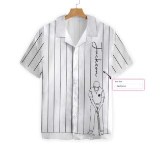 Personalized One Line Drawing Golfer White Hawaiian Aloha Hawaiian Shirtss  - Thelegend59