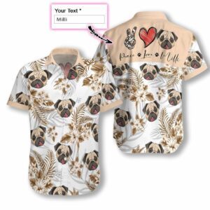 Personalized Peace Love Pug Dog Custom Hawaiian Aloha Hawaiian Shirtss  - Thelegend59