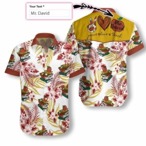 Personalized Peace Love Teach Teacher Hawaiian Aloha Hawaiian Shirtss Custom Name  - Thelegend59