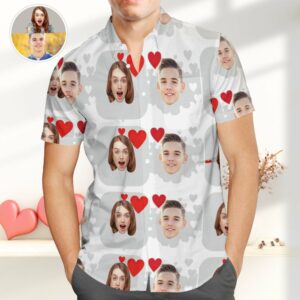 Personalized Photo Hawaiian Shirts With Heart Casual Button-Down Hawaiian Shirtss For Lover  - Thelegend59