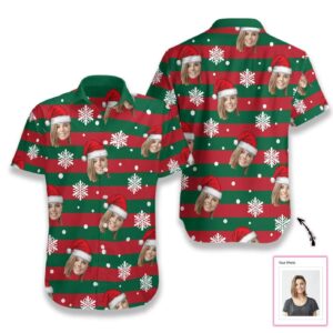 Personalized Santa Red And Green Christmas Hawaiian Aloha Hawaiian Shirtss Custom Face  - Thelegend59