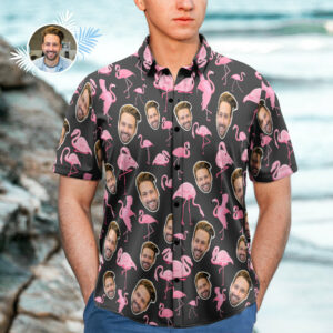 (Photo Inserted) Custom Face Hawaiian Shirt Flamingo Gift For Men - Black Hawaiian Shirts - For Men And Women - Kids  - Thelegend59