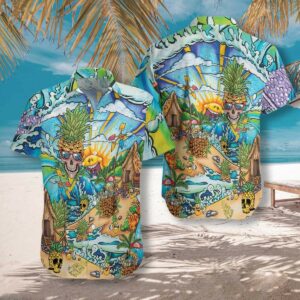 Pineapple Skull Beach Hawaiian Shirt For Men Women  - Thelegend59