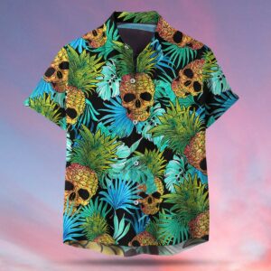 Pineapple Skull Green Black Tropical Unisex Hawaiian Shirts  - Thelegend59