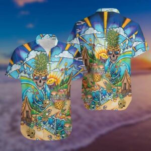 Pineapple Skull On The Beach Hawaiian Aloha Hawaiian Shirts For Men Women  - Thelegend59