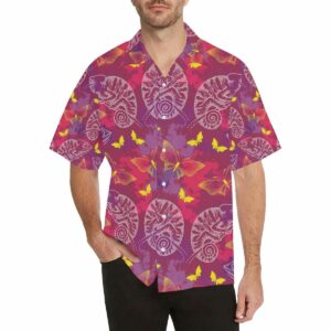 Pink Chameleon Lizard Butterfly Pattern Mens All Over Print Hawaiian Shirt  - Thelegend59