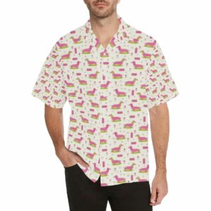 Pink Dachshund Pattern Mens All Over Print Hawaiian Shirt  - Thelegend59