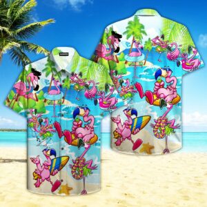 Pink Flamingo On Beach Summer Hawaiian Shirt For Men Women  - Thelegend59