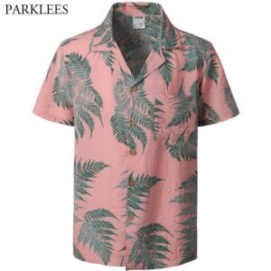 Pink Hawaiian Shirt Men Summer Short Sleeve  - Thelegend59