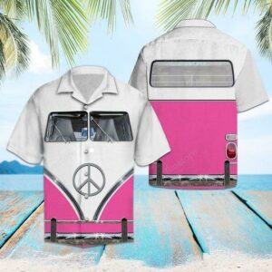 Pink Hippie Bus White High Quality Unisex Hawaiian Shirt  - Thelegend59