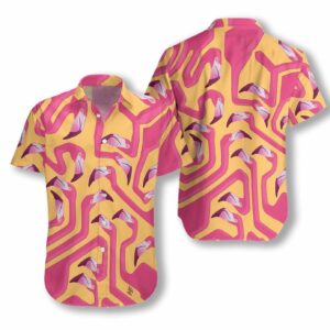 Pinky Flamingo Matrix Hawaiian Aloha Hawaiian Shirtss  - Thelegend59