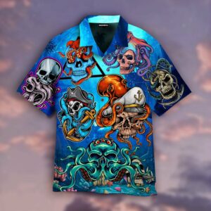Pirate Skull Deep In The Ocean Hawaiian Shirt For Men Women  - Thelegend59