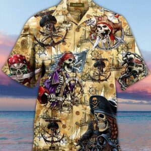 Pirates Hawaiian Graphic Print Short Sleeve  - Thelegend59