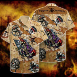 Pirates Of The Caribbean Hawaiian Graphic Print Short Sleeve  - Thelegend59
