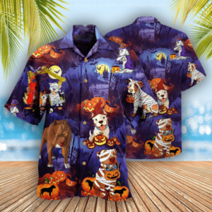Pitbull Hidingn Halloween Night Hawaiian Shirts  - Thelegend59