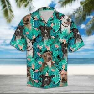 Pitbull Terrier  Blue High Quality Unisex Hawaiian Shirt  - Thelegend59