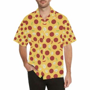 Pizza Salami Mushroom Texture Pattern Mens All Over Print Hawaiian Shirt  - Thelegend59