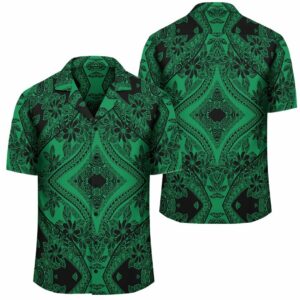 Plumeria Mix Green Black Hawaiian Shirt  - Thelegend59