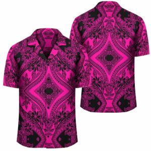 Plumeria Mix Pink Black Hawaiian Shirt  - Thelegend59