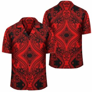 Plumeria Mix Red Black Hawaiian Shirt  - Thelegend59