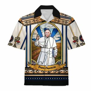 Pope Francis Stained Glass Hawaiian Shirt  - Thelegend59