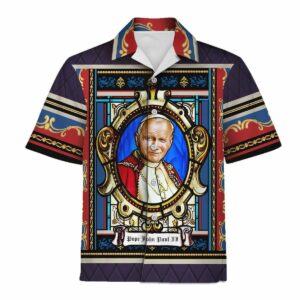 Pope John Paul Stained Glass Hawaiian Shirt  - Thelegend59