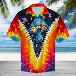 Psychedelic Art Magic Mushroom Trippy Hippie Tie Dye Hawaiian Shirt For Men Women  - Thelegend59