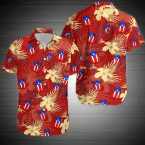 Puerto Rico Coqui Red And Navy Tropical Frog Unisex Hawaiian Shirts  - Thelegend59
