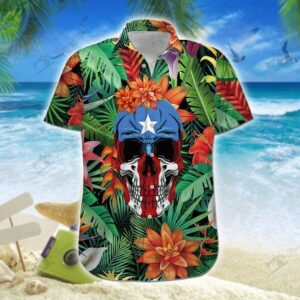 Puerto Rico Hawaiian Shirtskull Flowerhawaiian Shirts Hawaiian Shirtsummer Ibe Tropical Hawaiian Aloha Hawaiian Shirts  - Thelegend59