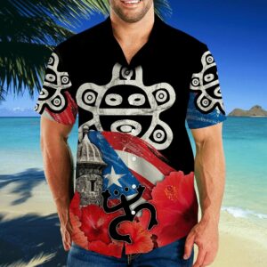 Puerto Rico Sol Taino Black Red Amazing Design Hawaiian Shirt For Men Women  - Thelegend59